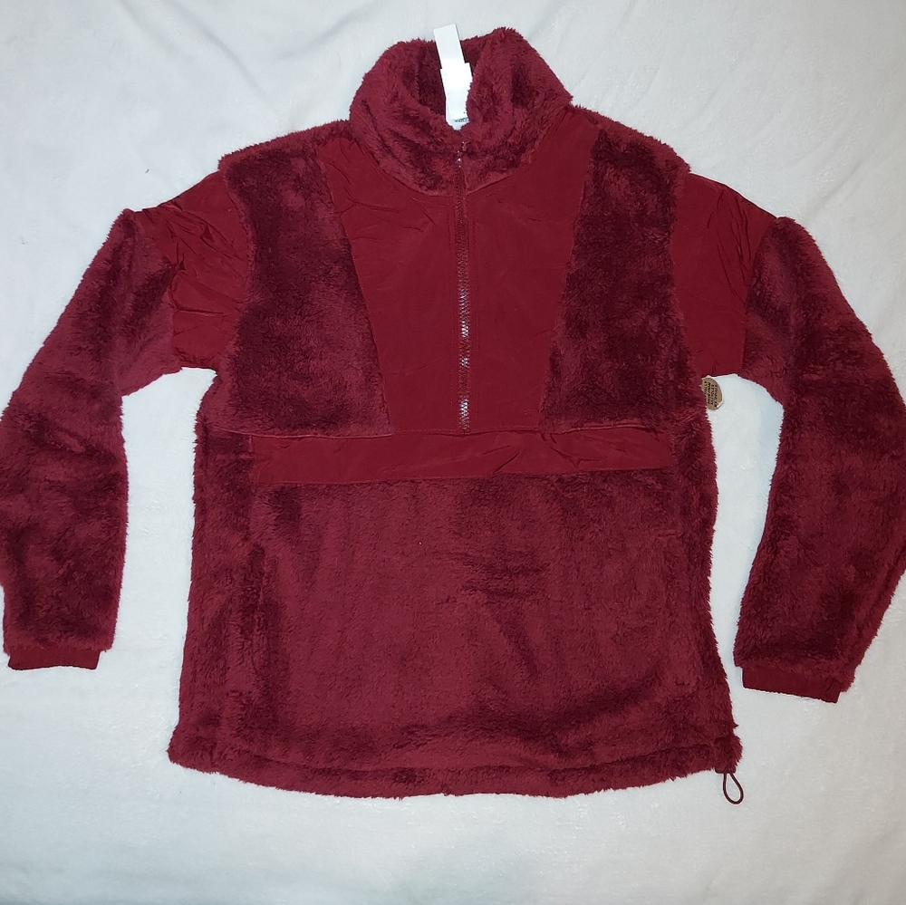 New PINK oversized Teddy half-zip size Small